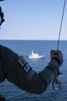 A U.S. Navy Helicopter, attached to USS Mount Whitney, conducts joint personnel recovery exercises with Royal Navy Sailors in the Baltic Sea, June 7, 2023, during exercise Baltic Operations 2023 (BALTOPS 23). BALTOPS 23 is the premier maritime-focused exercise in the Baltic Region. The exercise, led by U.S. Naval Forces Europe-Africa and executed by Naval Striking and Support Forces NATO provides a unique training opportunityto strengthen the combined response capability critical to preserving the freedom of navigation and security in the Baltic Sea. (Courtesy Photo)