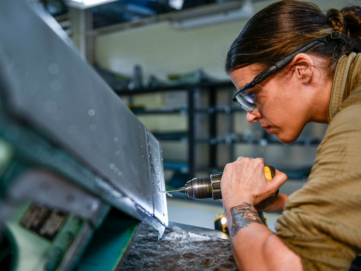 U.S. Air Force Senior Airman Anne Tinsley, 18th Equipment Maintenance Squadron aircraft structural maintenance journeyman from Mount Sinai, New York was selected as the 18th Wing’s Airman of the Week at Kadena Air Base, Japan. The Airman of the Week program is an opportunity for outstanding Airmen to be recognized by KAB leadership as well as showcase these young leaders to their peers. (U.S. Air Force photo by Naoto Anazawa)