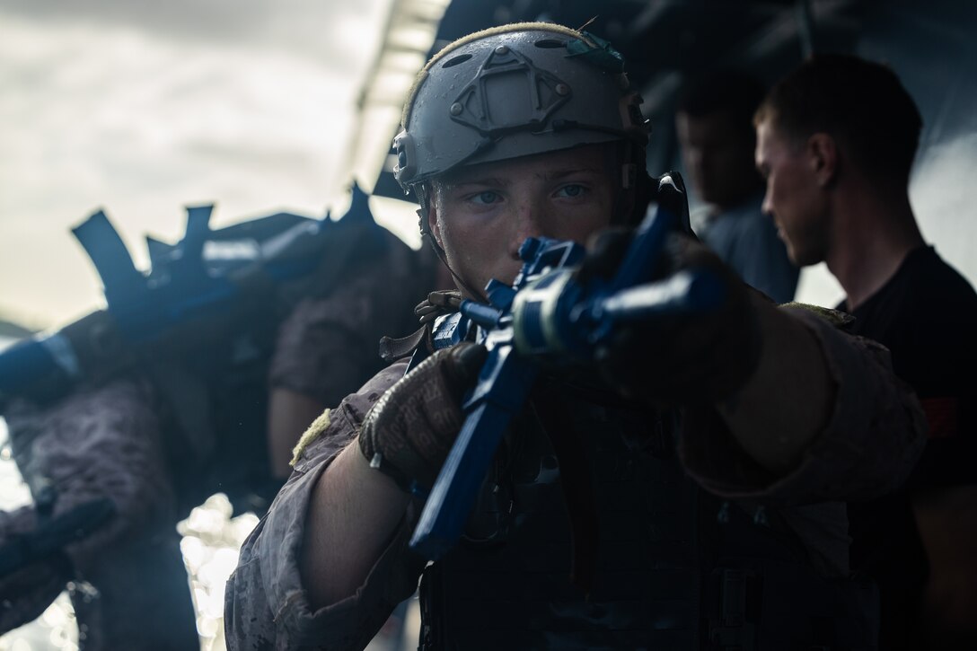 U.S. Marine Corps Lance Cpl. Rheave Danford, a Wasilla, Alaska native and a reconnaissance Marine with 2d Reconnaissance (Recon) Battalion, 2d Marine Division, posts security during Exercise Caribbean Coastal Warrior in Savaneta, Aruba, May 30, 2023. This bilateral training exercise allows 2d Recon to expand its knowledge and proficiency when operating in littoral and coastal regions. Caribbean Coastal Warrior continues to increase global interoperability between the U.S. Marines and the Dutch Marines as well as Caribbean Urban Warrior, an annual training evolution conducted on Camp Lejeune, North Carolina.(U.S. Marine Corps photo by Cpl. Cassidy Shepherd)