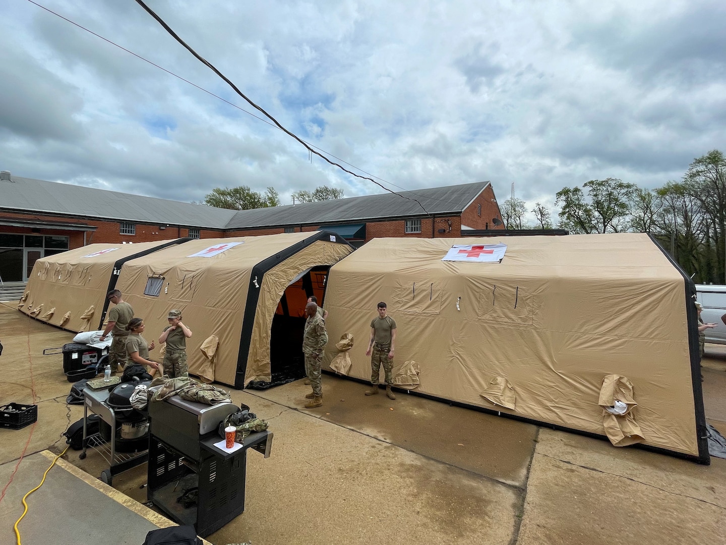 overview of three tents set up