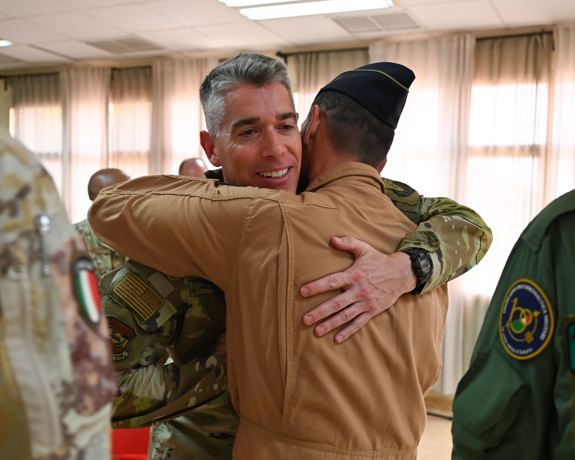 Col. George Buch, 386th Air Expeditionary Wing commander and multiple members of the 386th leadership team attend the Italian Air Force change of command ceremony at the Italian Camp on Ali Al Salem Air Base, Kuwait, June 8, 2023. The ceremony highlighted the true friendships that have been built over the last year between the Italian and U.S. Forces.
