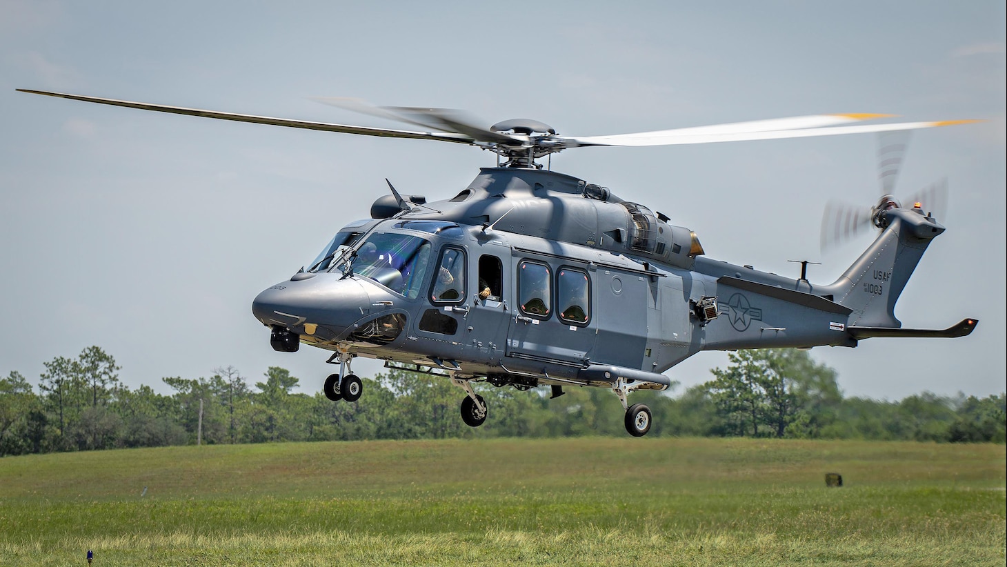 An MH-139A Grey Wolf lifts off for a mission Aug. 17 at Eglin Air Force Base, Florida. The Grey Wolf sortie was the first flight after the Air Force took over ownership of the Air Force’s newest helicopter. The U.S. Air Force recently selected Fleet Readiness Center East (FRCE) as the stateside depot source of repair (DSOR) for 81 of the aircraft’s major structural and dynamic components. The Grey Wolf is the Air Force’s planned replacement for the legacy UH-1N Huey.