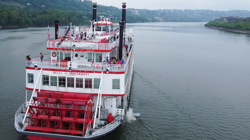 The Belle of Cincinnati, owned by Gold Star spouse Terri Berstein, hosts the Survivors Outreach Services Riverboat cruise along the Ohio River near Cincinnati, Ohio, June 23, 2023. The day is designed to recognize the surviving family members of military service members who have given their lives in defense of our nation. (U.S. Army National Guard photos by Sgt. Matt Damon)