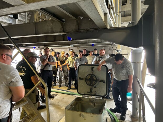 PANAMA CITY, Fla - Naval Support Activity Panama City Fire and Emergency Services conduct shipboard training with instructors from Alabama Fire College.