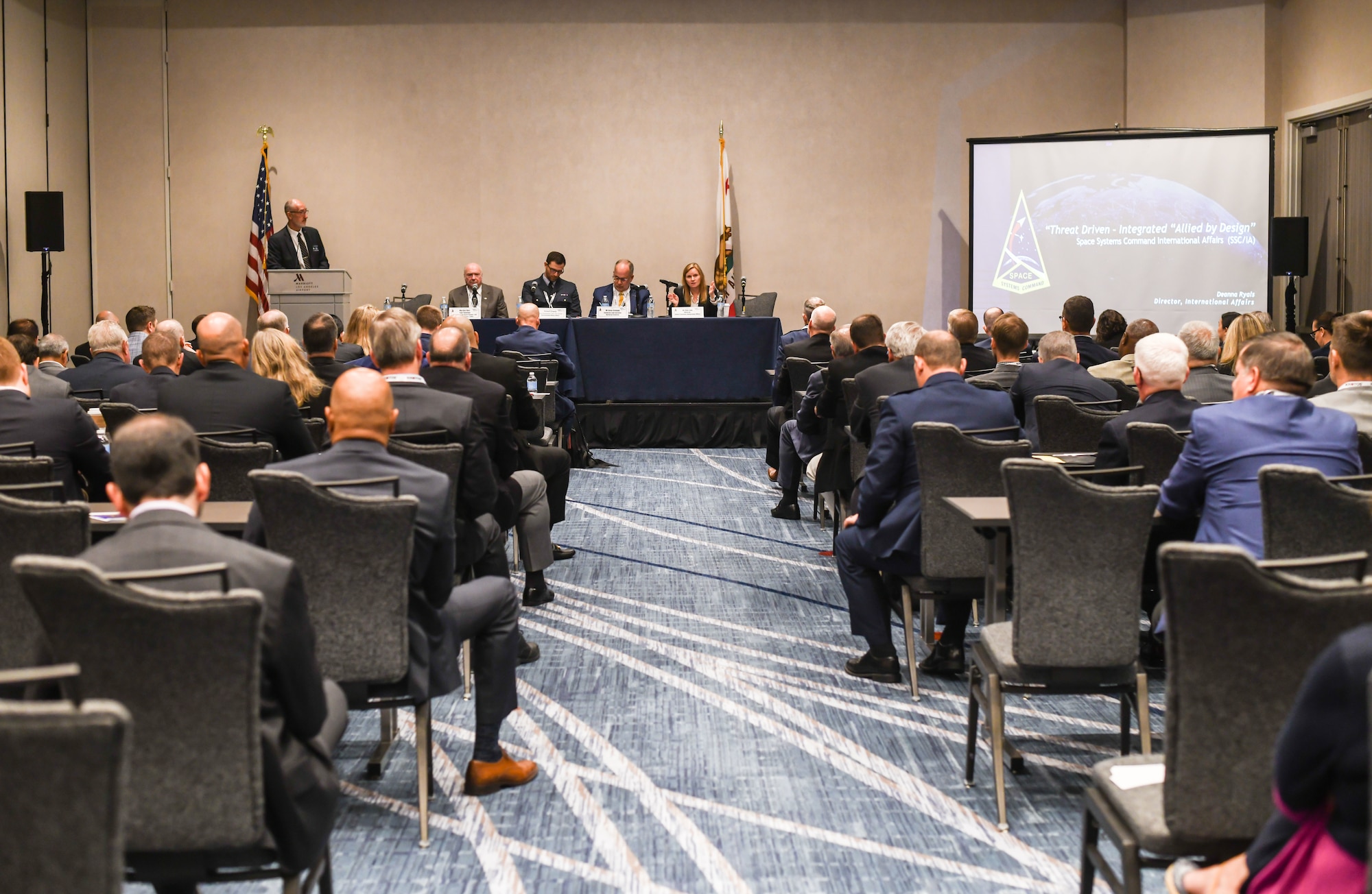 Leaders from Space Systems Command join various senior principals across the national space enterprise during an open forum to discuss rapid developments, challenges, and opportunities fueling the command’s desire to solidify its resilience by 2026 in Los Angeles, California, June 9, 2023. This forum, hosted by the Air and Space Forces Association Los Angeles Chapter 147, provided leaders from various space backgrounds the opportunity to converse about topics like tactically responsive space, allied by design, and the urgency of being resilient in a growing contested space domain. As the designated U.S. Space Force field command that’s responsible for acquiring and delivering resilient war fighting capabilities to protect the nation’s strategic advantage in and from space, participating in these open discussions enables the command to ensure interoperability of partnerships through a unified effort.  (U.S. Space Force photo by Van Ha)