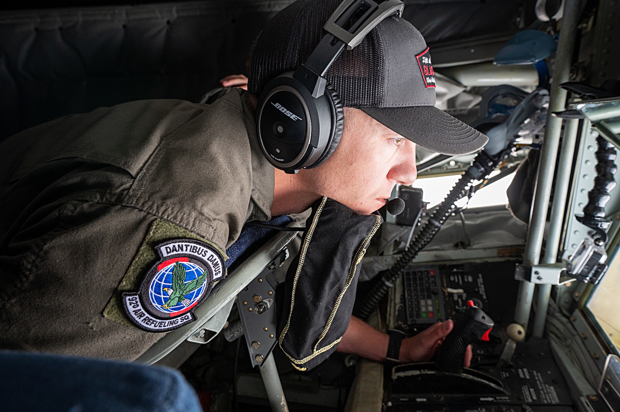 U.S. Air Force Tech. Sergeant Matt Hurless, 92nd Air Refueling Squadron in-flight refueling specialist, operates the boom of a KC-135 Stratotanker during a Phase 3 Lead Wing exercise, June 6th, 2023. The 92nd Air Refueling Wing deployed personnel and KC-135 Stratotankers, to execute a Phase 3 Lead Wing exercise in preparation to be lead tanker wing at Air Mobility Command’s capstone exercise, Mobility Guardian 2023.