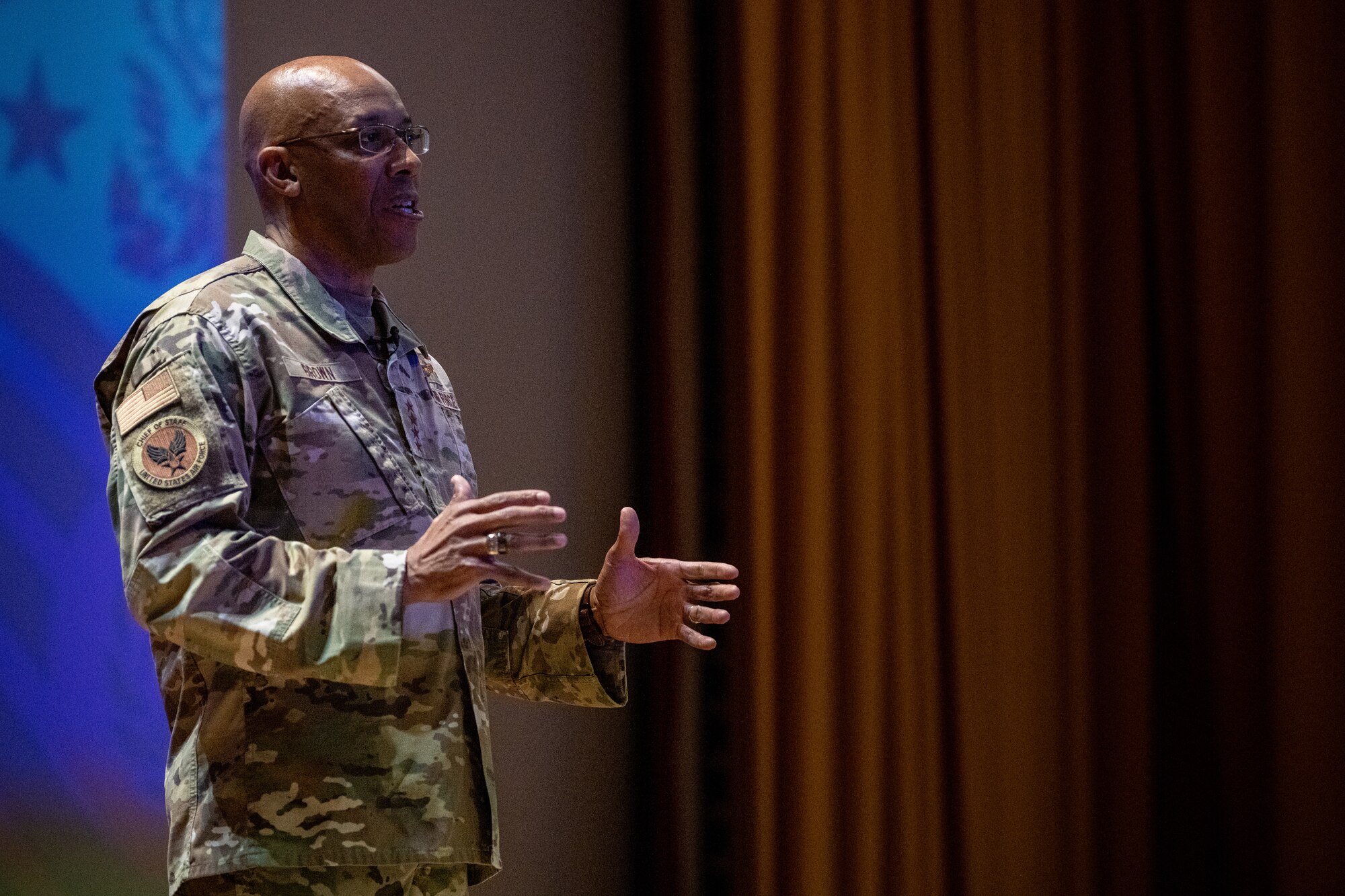 The all-call concluded the CORONA South 2023 summit where Department of the Air Force leaders convened at MacDill to discuss global concerns and the Air Force’s operational strategy within the Joint Force. (U.S. Air Force photo by Airman 1st Class Zachary Foster)
