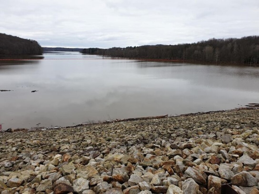 A picture of the Union City Dam reservoir after a high-water event.