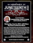 Flyer promoting U.S. Coast Guard members to attend in person or virtually, through Teams, a Juneteenth celebration.