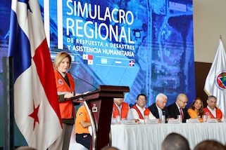 The commander of U.S. Southern Command, U.S. Army Gen. Laura Richardson addresses attendees at the closing ceremony of an exercise.