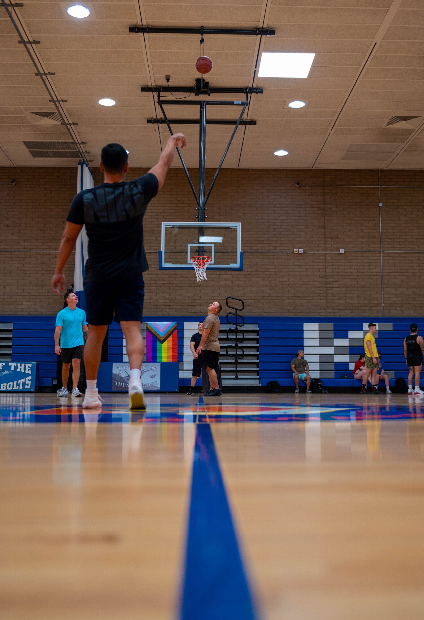 U.S. Air Force Airmen assigned to the 56th Fighter Wing participate in a basketball tournament in observance of Pride Month, June 15, 2023, at Luke Air Force Base, Arizona.