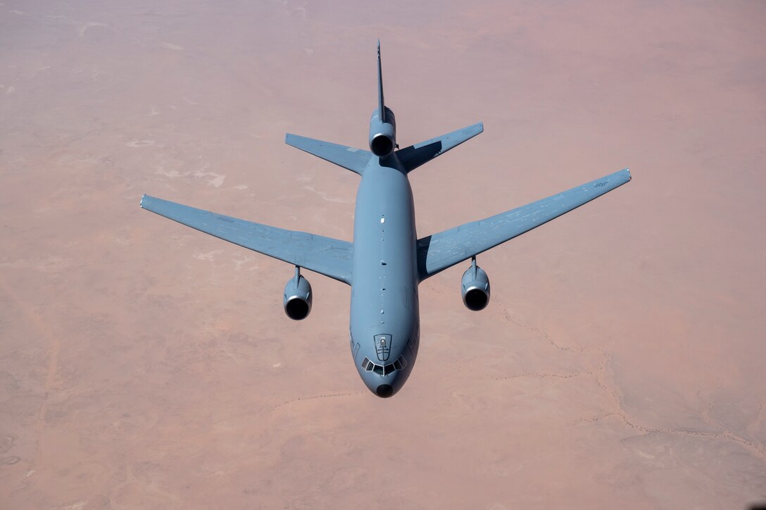 A U.S. Air Force KC-10A Extender flies above Saudi Arabia