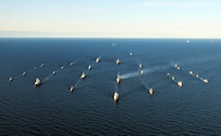 230604-N-JC445-1409 BALTIC SEA (June 4, 2023) Ships participating in exercise Baltic Operations 2023 (BALTOPS 23) steam in formation through the Baltic Sea, June 4, 2023. BALTOPS 23 is the premier maritime-focused exercise in the Baltic Region. The exercise, led by U.S. Naval Forces Europe-Africa and executed by Naval Striking and Support Forces NATO provides a unique training opportunity to strengthen the combined response capability critical to preserving the freedom of navigation and security in the Baltic Sea. (U.S. Navy Photo by Mass Communication Specialist 2nd Class Mario Coto)