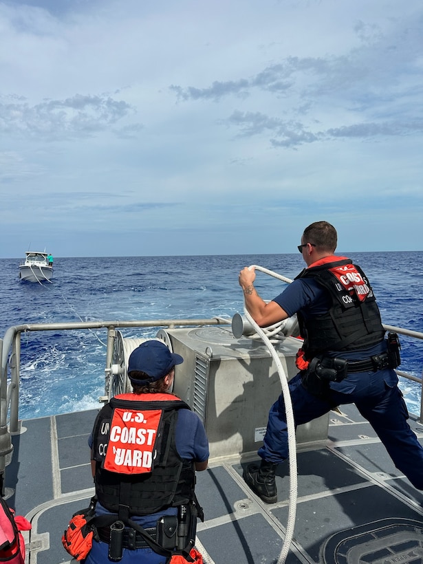 A Station Miami Beach rescue crew placed a disabled vessel in tow 30 miles east of Miami Beach, June 16, 2023