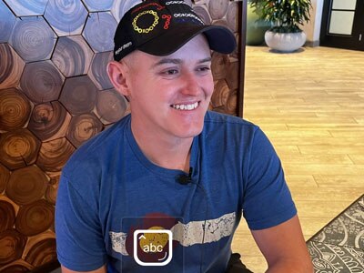 U.S. Army Sgt. Dalton Apodaca smiles during an interview at the 2023 Warrior Games Challenge, June 1, in San Diego, California. (DoD photo by MaryTherese Griffin)