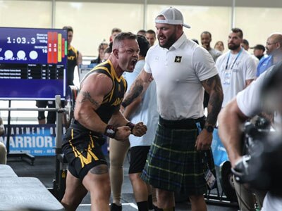 U.S. Army Sgt. Shawn Lee celebrates after a successful repetition in the powerlifting event, June 3, 2023, during the Department of Defense Warrior Games Challenge. The Games are taking place at Naval Air Station North Island in San Diego, California, June 2 - 12, 2023. More than 200 wounded, ill, or injured warrior athletes representing the U.S. Army, Marine Corps, Navy, Air Force, and Special Operations Command are competing in 11 adaptive sports including archery, track, field, swimming, rowing, shooting, powerlifting, cycling, wheelchair basketball, sitting volleyball, and wheelchair rugby. (U.S. Army photo by Sgt. Anthony Hopper)