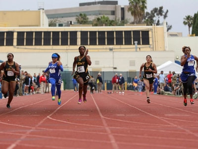 Photo By Spc. William Gore | U.S. Army Staff. Sgt Jewel Lewis, left, Spc. Davona Jones, center, and Capt. Anna Walker, middle-right, compete in the track event June 6, 2023 during the Department of Defense Warrior Games Challenge. The Games are taking place at Naval Air Station North Island in San Diego, California, June 2 - 12. More than 200 wounded, ill, or injured warrior athletes representing the U.S. Army, Marine Corps, Navy, Air Force, and Special Operations Command are competing in 11 adaptive sports including archery, track, field, swimming, rowing, shooting, powerlifting, cycling, wheelchair basketball, sitting volleyball, and wheelchair rugby. (U.S. Army photo by Cpl. William Gore)