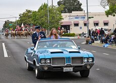 U.S. Space Force Col. Robert Long, Space Launch Delta 30 commander, and his wife Alexandra, participated in the Elks Rodeo Parade in Santa Maria, Calif,. on June 3, 2023. The Elks Rodeo celebrates 80 years of Western traditions and rodeo competition.(U.S. Space Force photo by Senior Airman Rocio Romo)