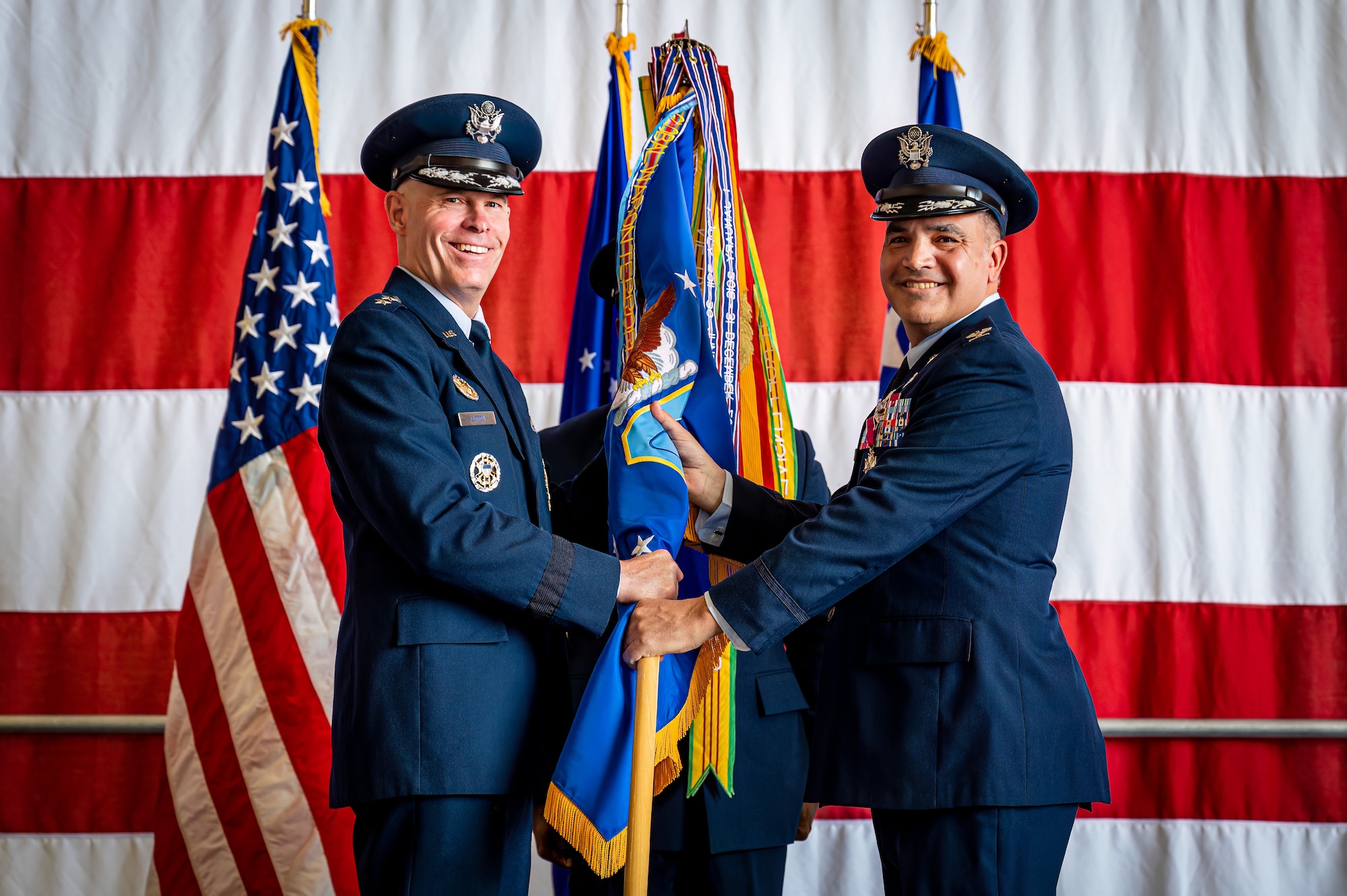 A guidon is received by outgoing commander.