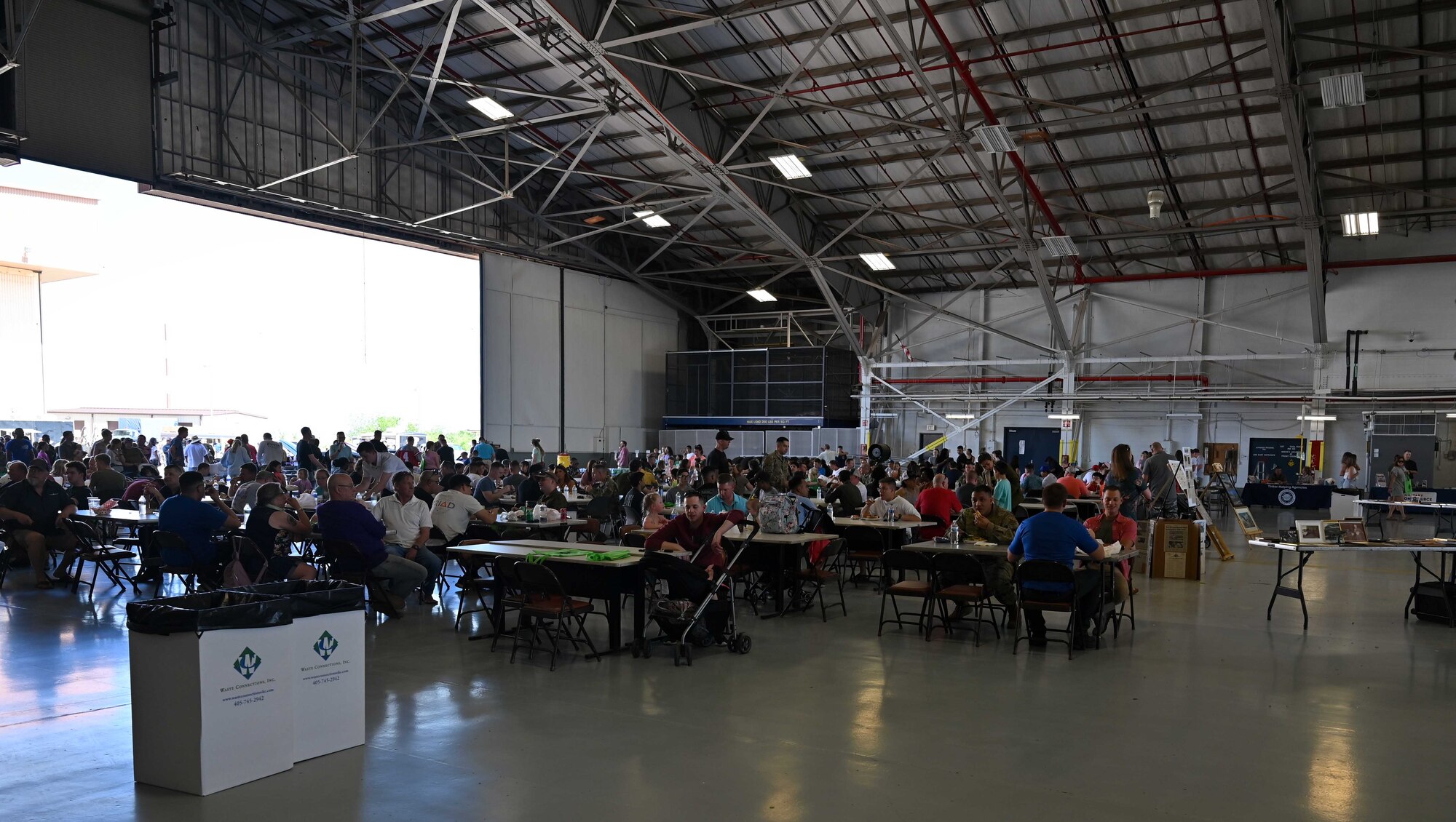 People in hangar