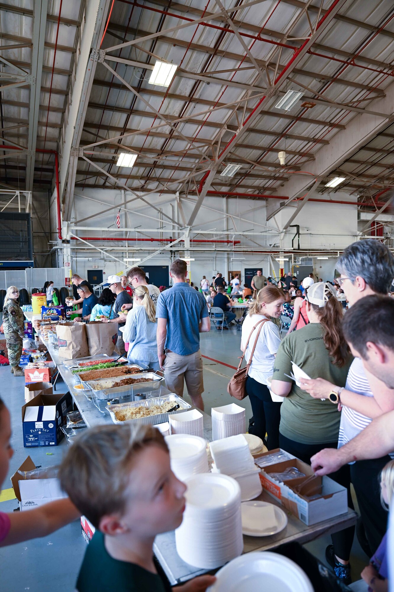 People in hangar