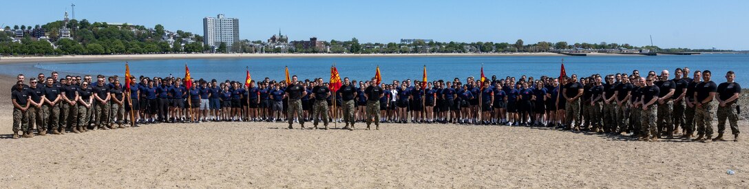 U.S. Marines and Poolees with Recruiting Sub-Station Boston, Recruiting Station Boston, a group photo during the Annual Pool Function in Boston, May. 13, 2023. The Marines and Poolees gathered to conduct an Initial Strength Test and other competitive events. (U.S. Marine Corps photo by Sgt. Quentarius Johnson)