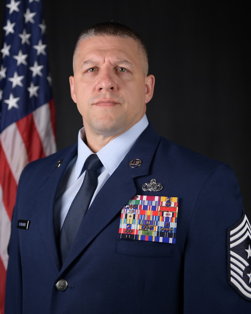 Official photo of Chief Master Sgt. Joshua T. Skarloken. (U.S. Air Force courtesy photo)