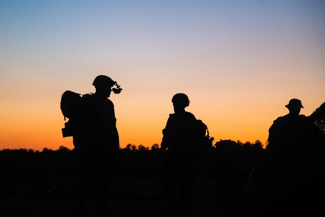 U.S. Marines with Echo Company, Infantry Training Battalion (ITB), School of Infantry-East, prepare for the night portion of an Infantry Marksmanship Assessment (IMA) at Range SR-9, Camp Lejeune, North Carolina, June 23, 2021. This iteration of ITB Marines are the first of SOI-E to conduct the new Infantry Marine Course focused on improving each aspect of rifleman fundamentals to increase combat-readiness. (U.S. Marine Corps photo by Lance Cpl. Cameron Ross)