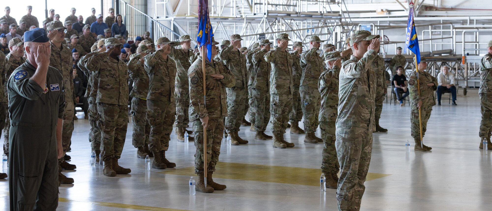 Men and women in formation saluting