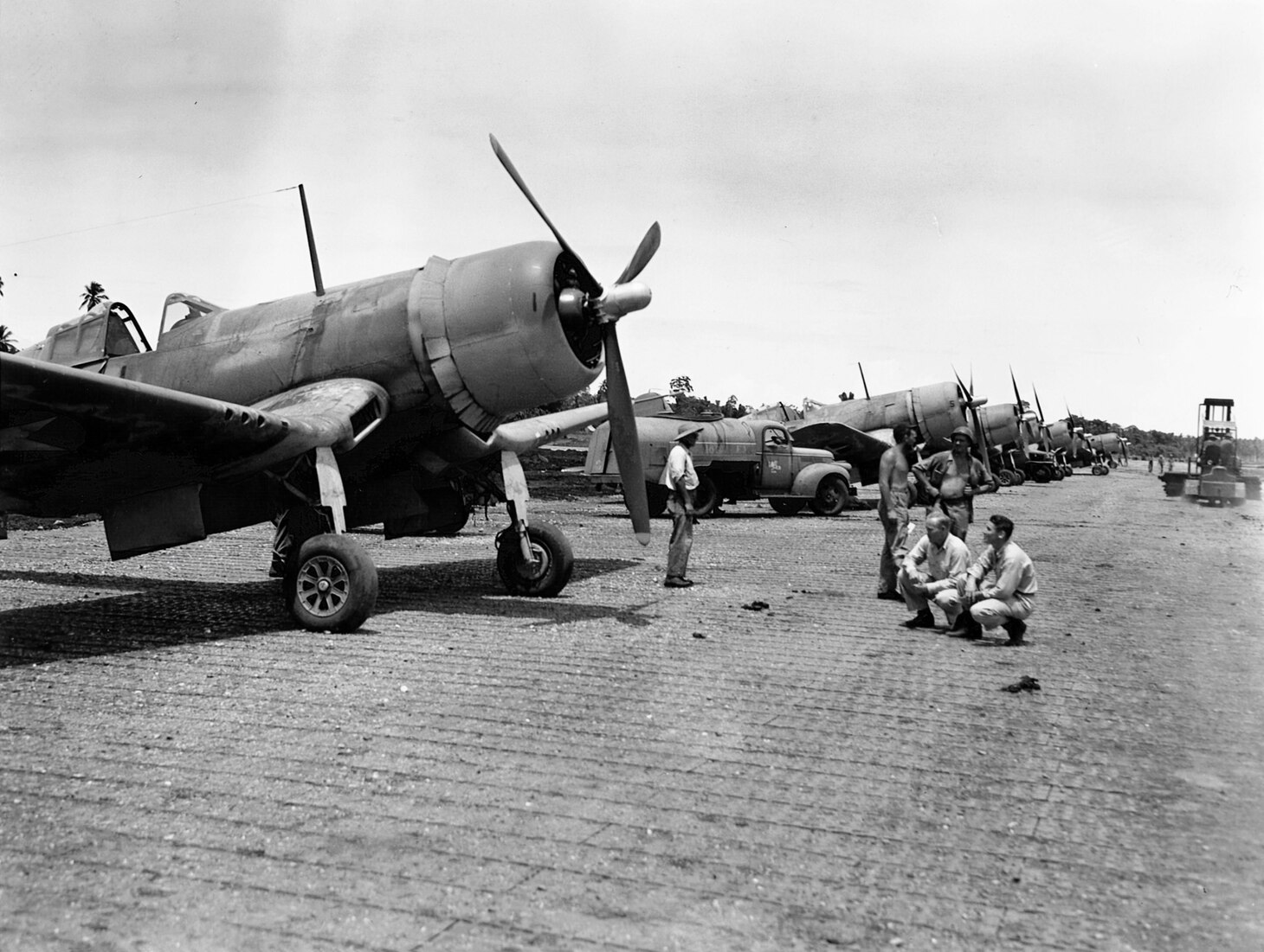 These Marine Fighter Squadron (VMF) 124 F4U-1s were the first Corsairs to arrive at Guadalcanal in February 1943. Note their hallmark “bird cage” canopies.