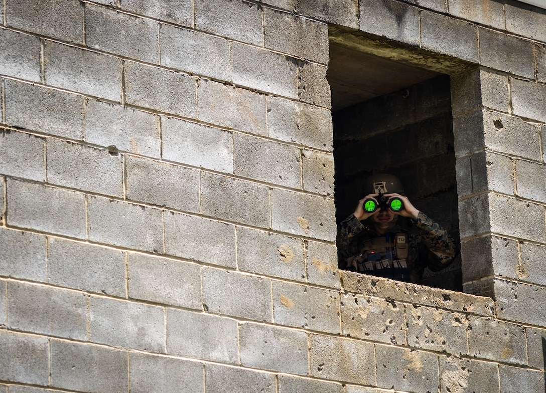 U.S. Marines from 4th Civil Affairs Group, Marine Corps Advisor Company-A, and 4th Air Naval Gunfire Liaison Company participate in a simulated community relations exercise while conducting Military Operations on Urban Terrain on Marine Corps Base Quantico, Virginia, June 13, 2023. This wargame event focused on Naval Engagement concepts with the goal of building and maintaining regional maritime access and influence at echelon across the phases of competition, crisis, and conflict. The wargame was the initial training event within the larger Force Headquarters Groups, Marine Forces Reserve, Naval Engagement Exercise 23 intended to increase combat readiness and validate the Naval Engagement Concept in support of Force Design.