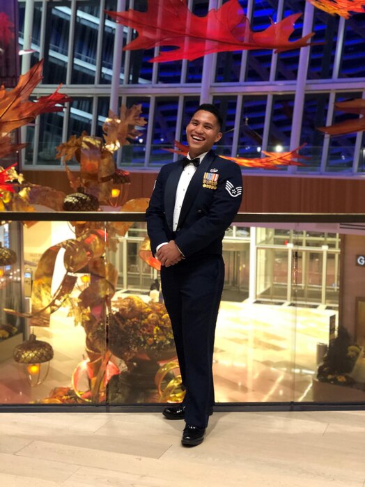  U.S. Space Force Tech Sgt. Luis Peralta poses for a photo at a Marine Corps Ball. (Courtesy photo)