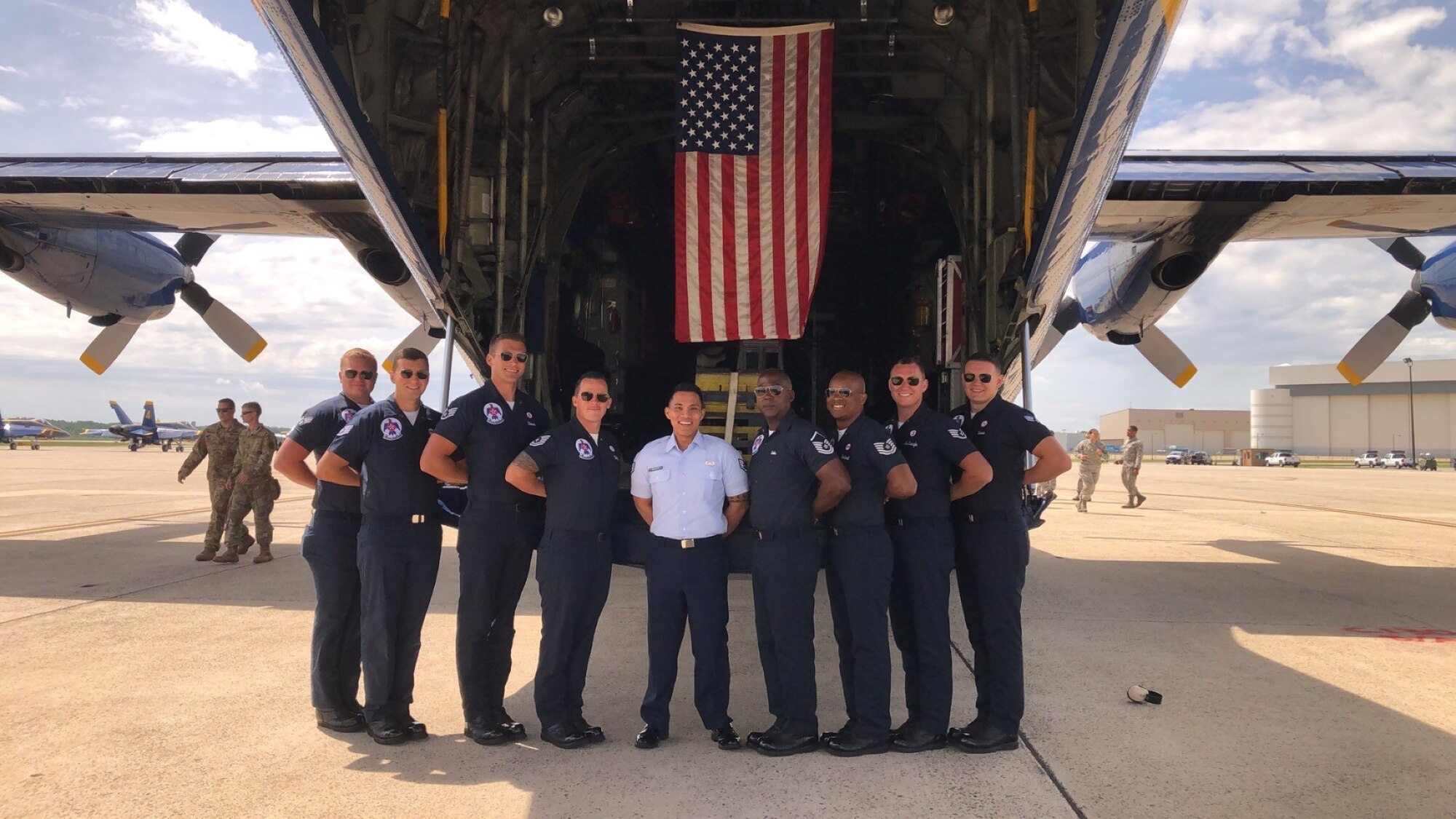 U.S. Space Force Tech Sgt. Luis Peralta poses for a photo with members of the U.S. Air Force Thunderbirds. (Courtesy photo)