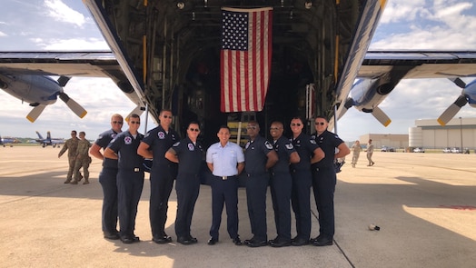  U.S. Space Force Tech Sgt. Luis Peralta poses for a photo with members of the U.S. Air Force Thunderbirds. (Courtesy photo)