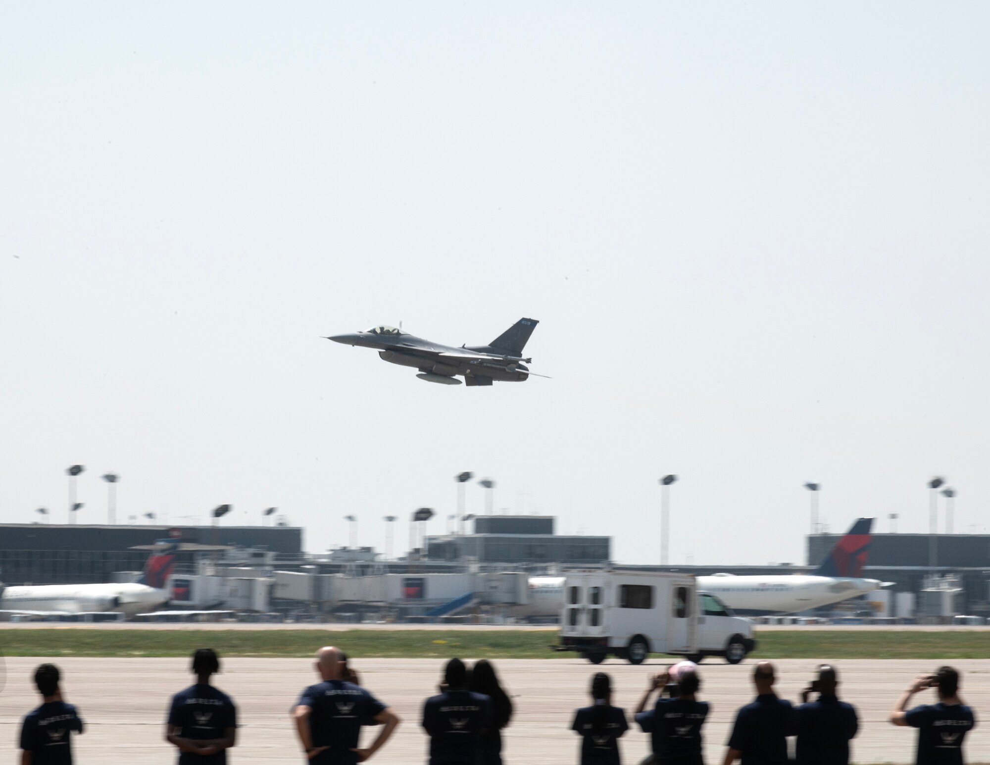 An F-16 Fighter Falcon from the 148th Fighter Wing takes off at the Minneapolis-St. Paul International Airport in St. Paul, Minn., June 20, 2023.