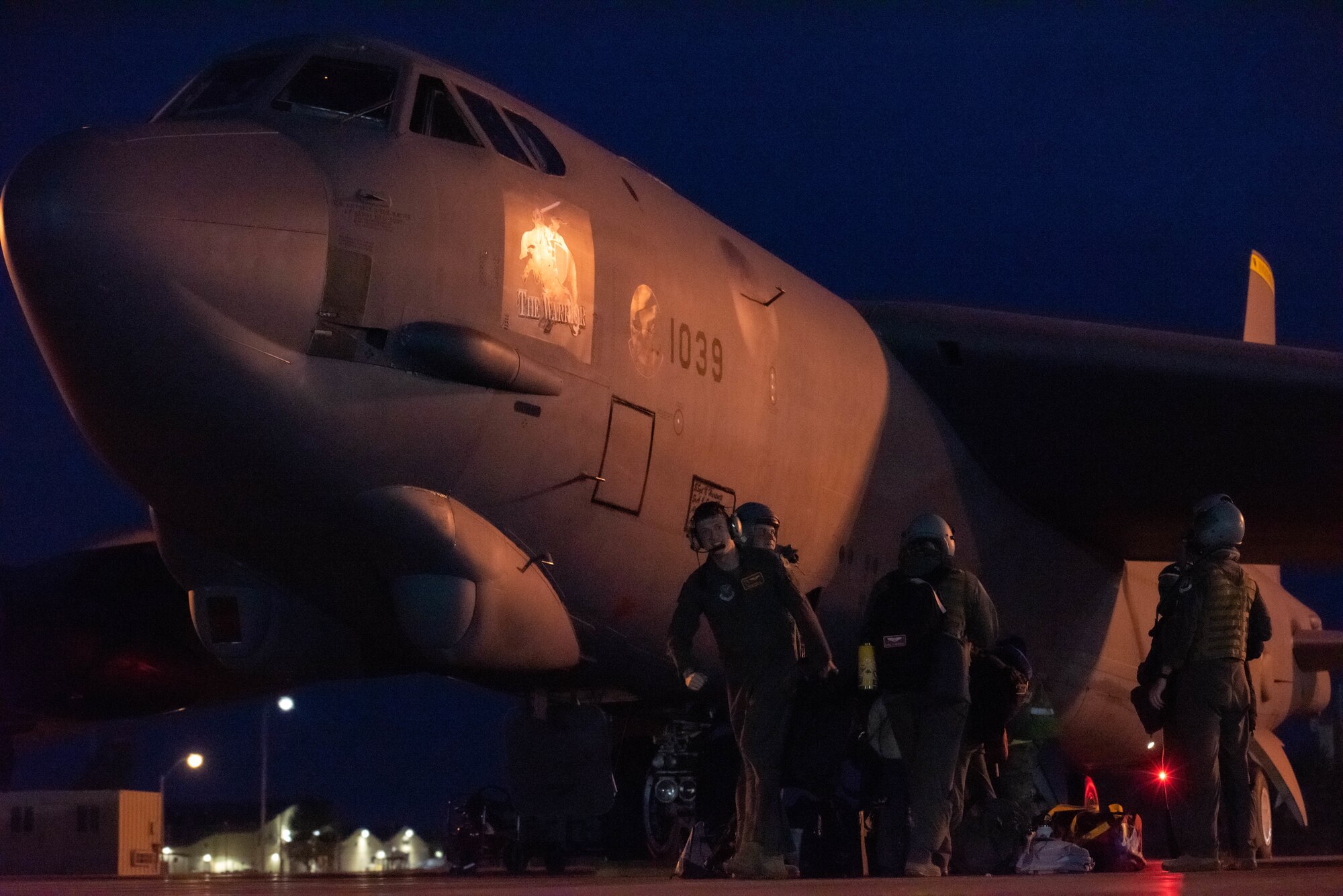 U.S. Air Force B-52H Stratofortresses assigned to the 23rd Bomb Squadron take off from the runway in support of a Bomber Task Force (BTF) mission at Minot Air Force Base, North Dakota, June 13, 2023. BTF missions provide integrated training opportunities with allies and validate readiness to respond to challenges around the globe. (U.S. Air Force photo by Airman 1st Class Kyle Wilson)