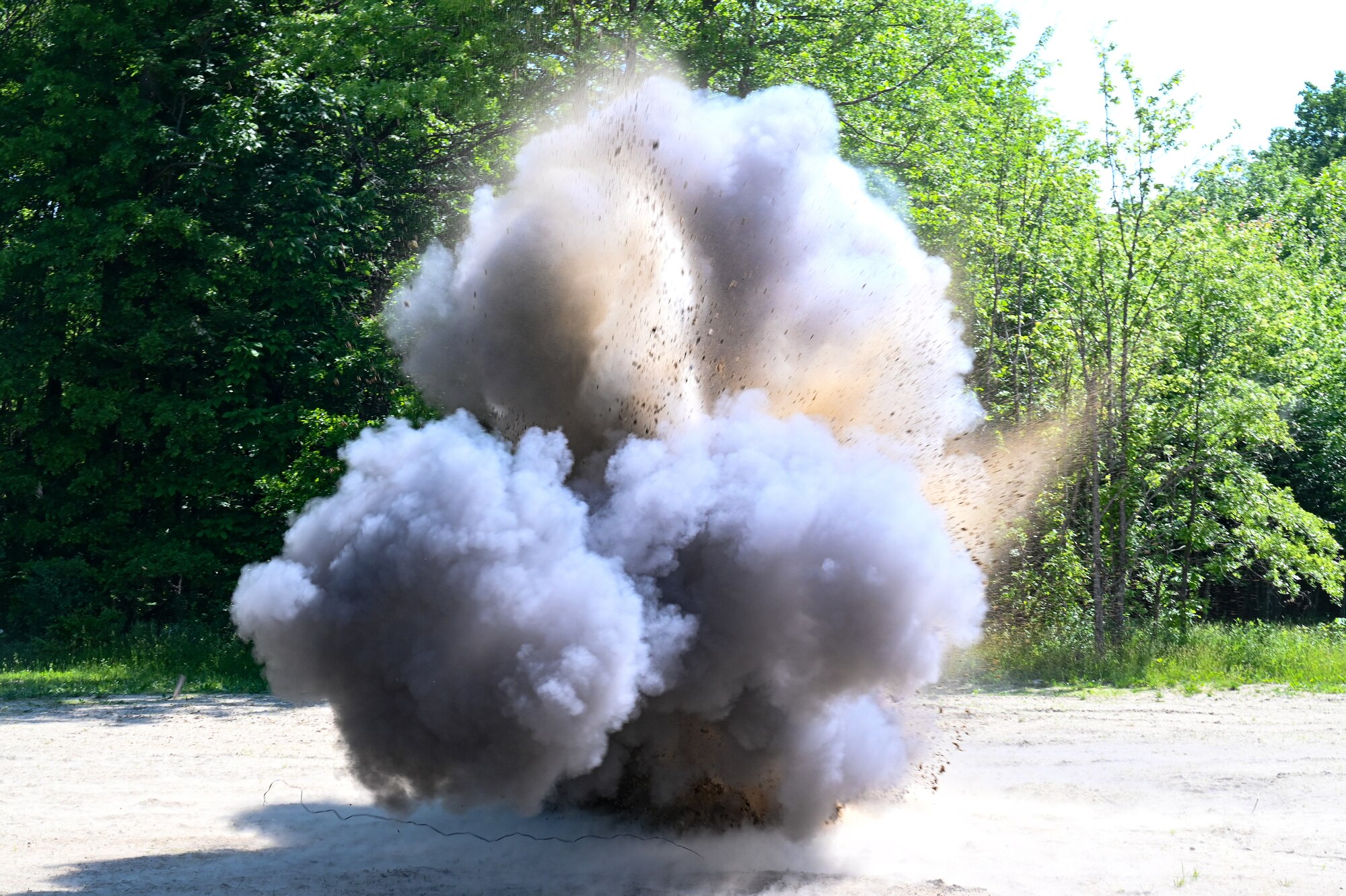 A claymore detonates on June 1, 2023, at Camp James A. Garfield Joint Military Training Center, Ohio.