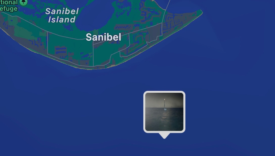 A geographic location of where the disabled sailing is off Sanibel Island, June 21, 2023. A Station Fort Myers Beach rescue crew saved 4 people and their dog. (U.S. Coast Guard photo by Station Fort Myers Beach)
