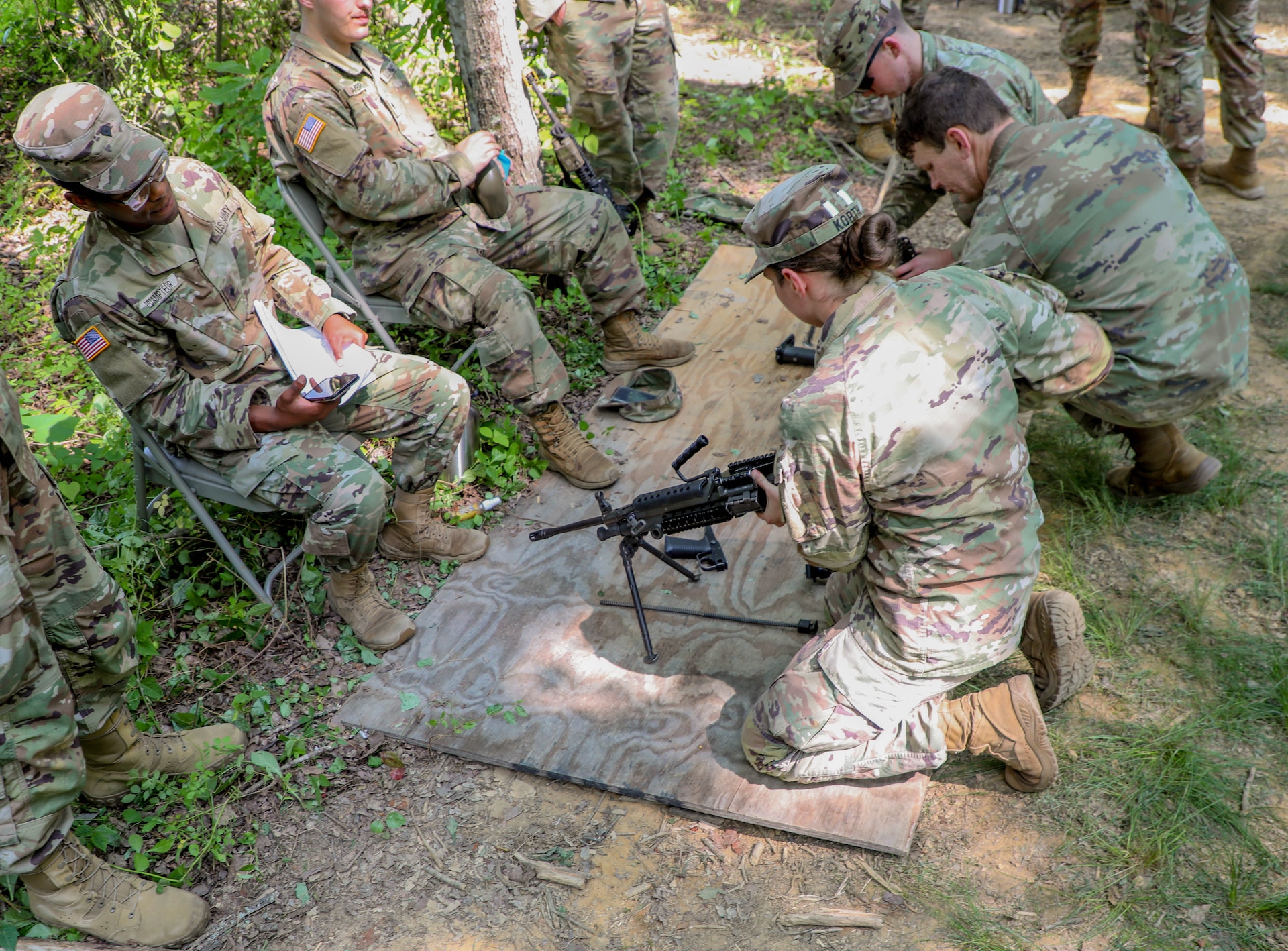 During their two weeks of training, the infantry Soldiers went through a round-robin of refresher classes on combat life saving techniques, reacting to contact on the battlefield, observation and mapping, radio basics, concealment basics and weapon familiarization.