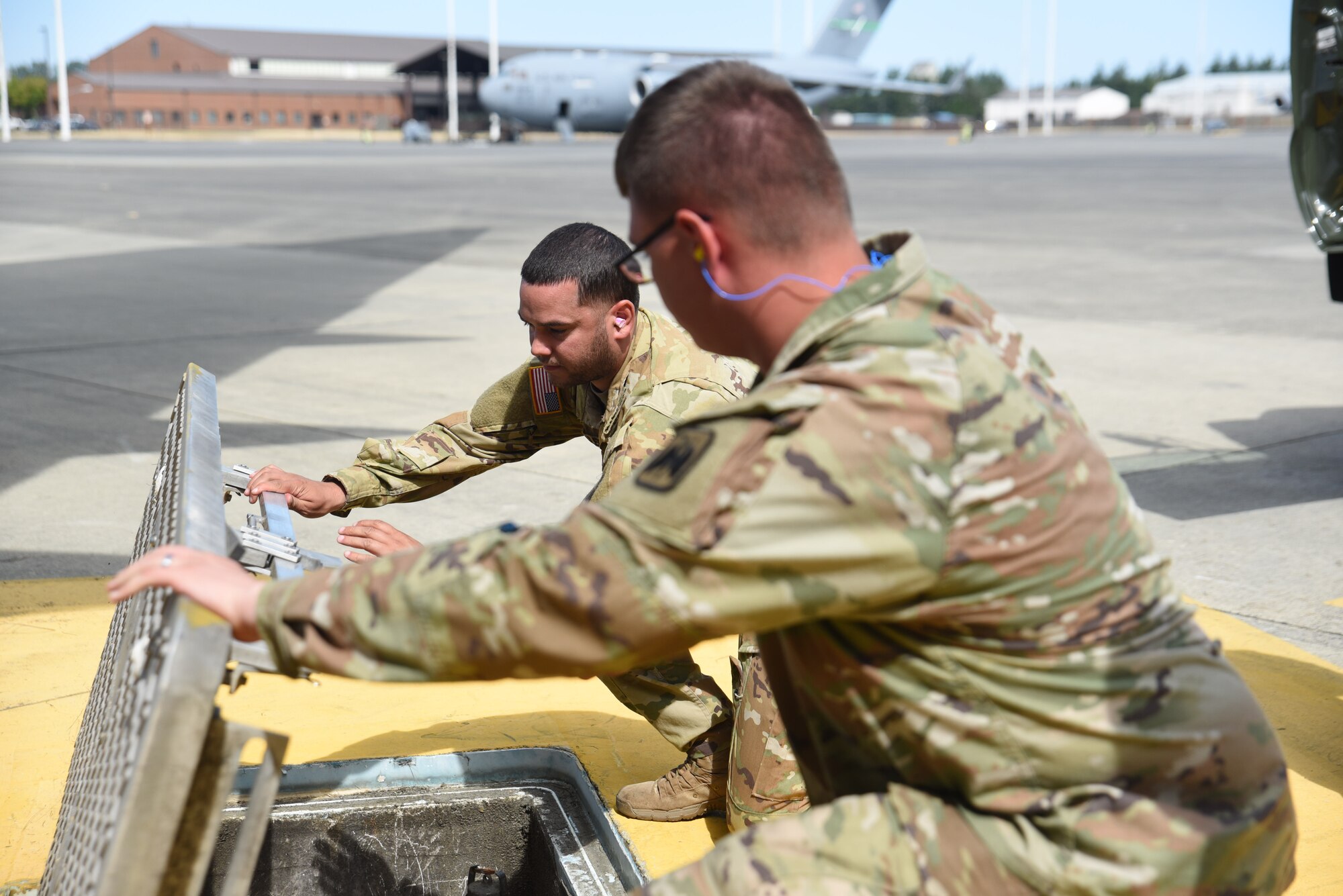 During  this training, Soldiers with various battalions assigned to the 16th Combat Aviation Brigade were trained by Airmen with the 627th Logistics Readiness Squadron on various methods of refueling aircraft, along with how to utilize Air Force equipment that they may encounter in and outside of the joint environment. This training provides real-world knowledge and experiences to continue operations in the joint environment. (U.S. Air Force photo by Airman 1st Class Kylee Tyus)