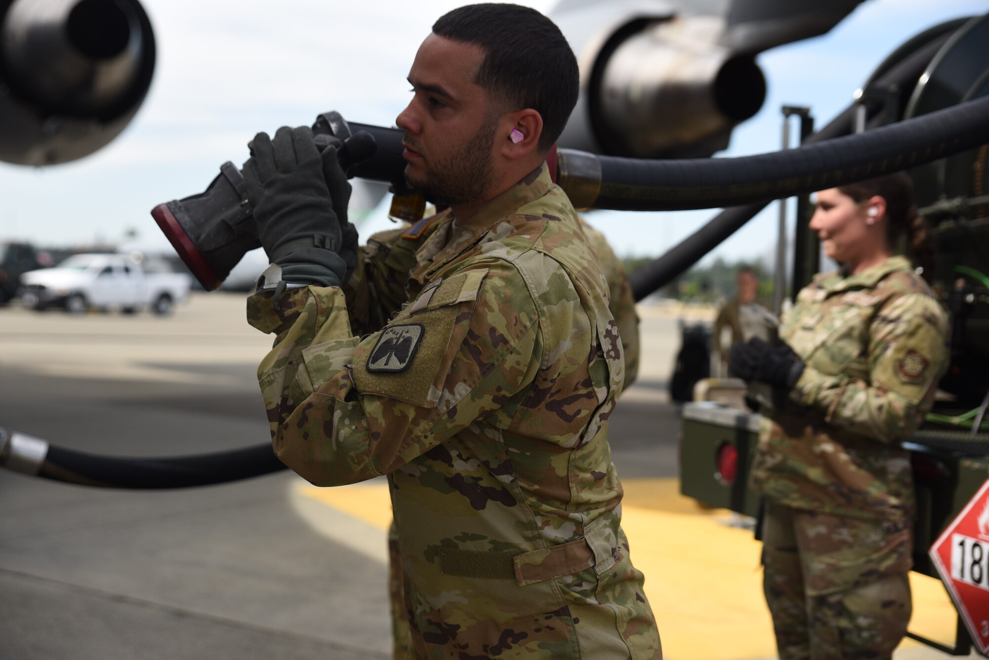 During  this training, Soldiers with various battalions assigned to the 16th Combat Aviation Brigade were trained by Airmen with the 627th Logistics Readiness Squadron on various methods of refueling aircraft, along with how to utilize Air Force equipment that they may encounter in and outside of the joint environment. This training provides real-world knowledge and experiences to continue operations in the joint environment. (U.S. Air Force photo by Airman 1st Class Kylee Tyus)