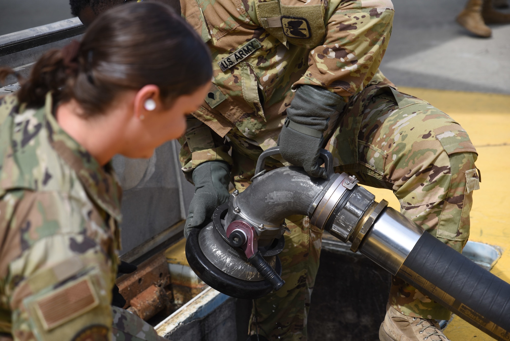 During this training, Soldiers with various battalions assigned to the 16th CAB were trained by Airmen with the 627th LRS on various methods of refueling aircraft, along with how to utilize Air Force equipment that they may encounter in and outside the joint environment. This training provides real-world knowledge and experiences to continue operations in the joint environment. (U.S. Air Force photos by Airman 1st Class Kylee Tyus)