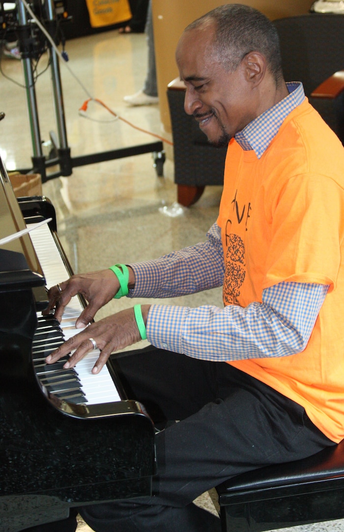 Douglas “DJ” Jordan performs during a Donate Life Month event at Walter Reed in 2017. Jordan is a living testament of the benefits of organ donation. He has been living quite a full and accomplished life since his organ transplants, one which occurred at Walter Reed in 2014.