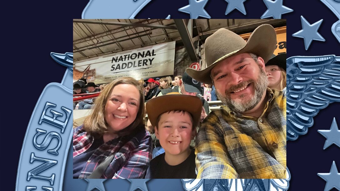 Woman, child and man take a selfie