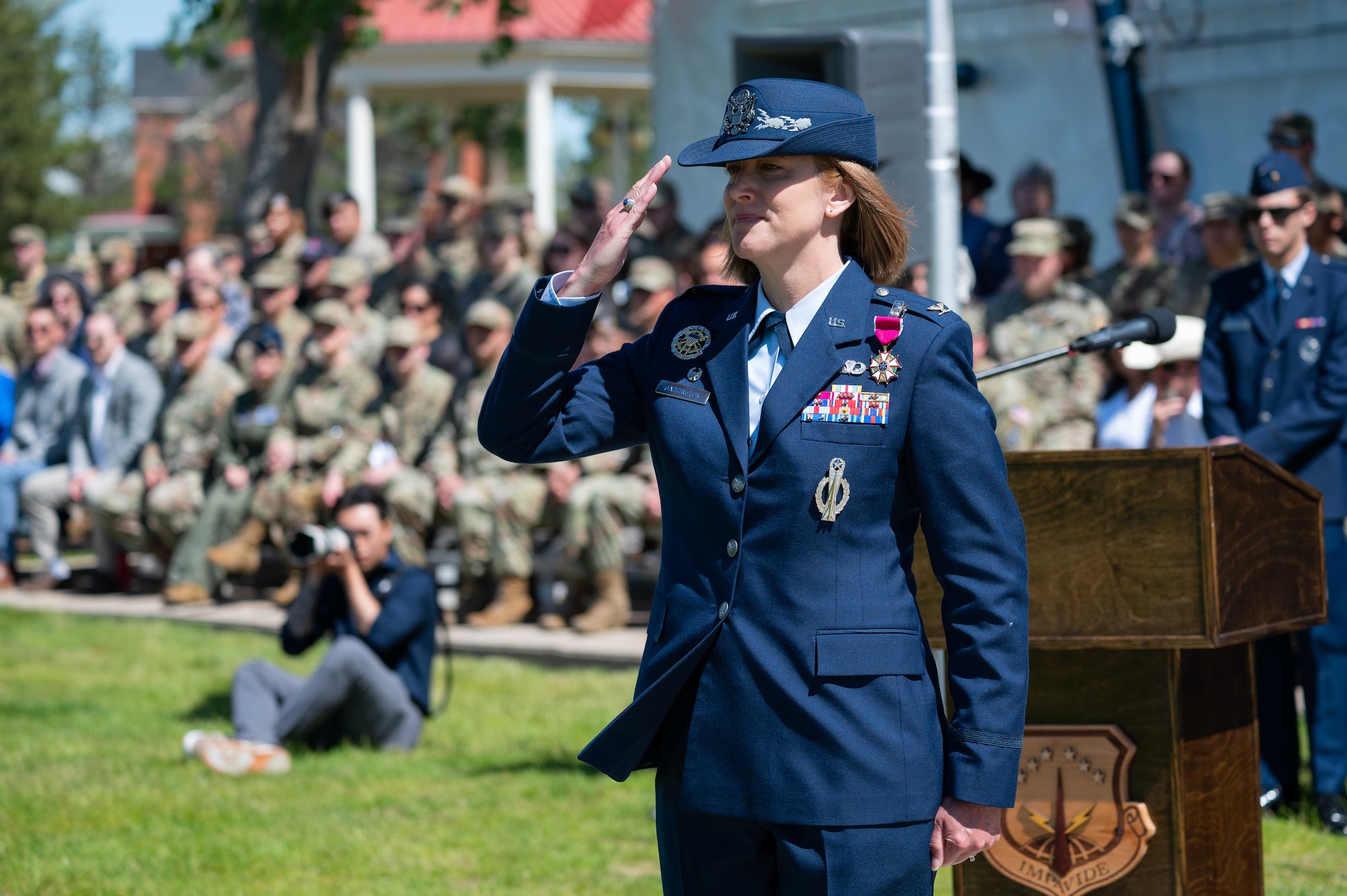 Col. Barrington salutes 90th Missile Wing Airmen.