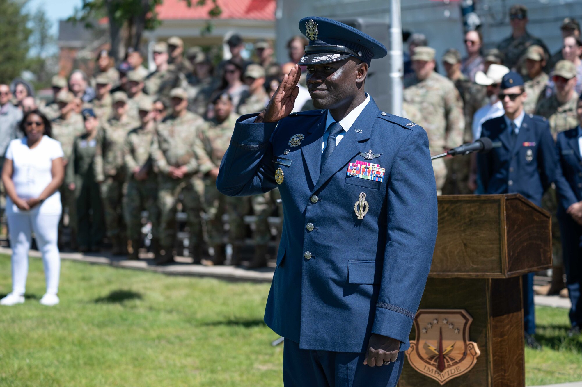 Col. Galbert salutes 90th Missile Wing Airmen.