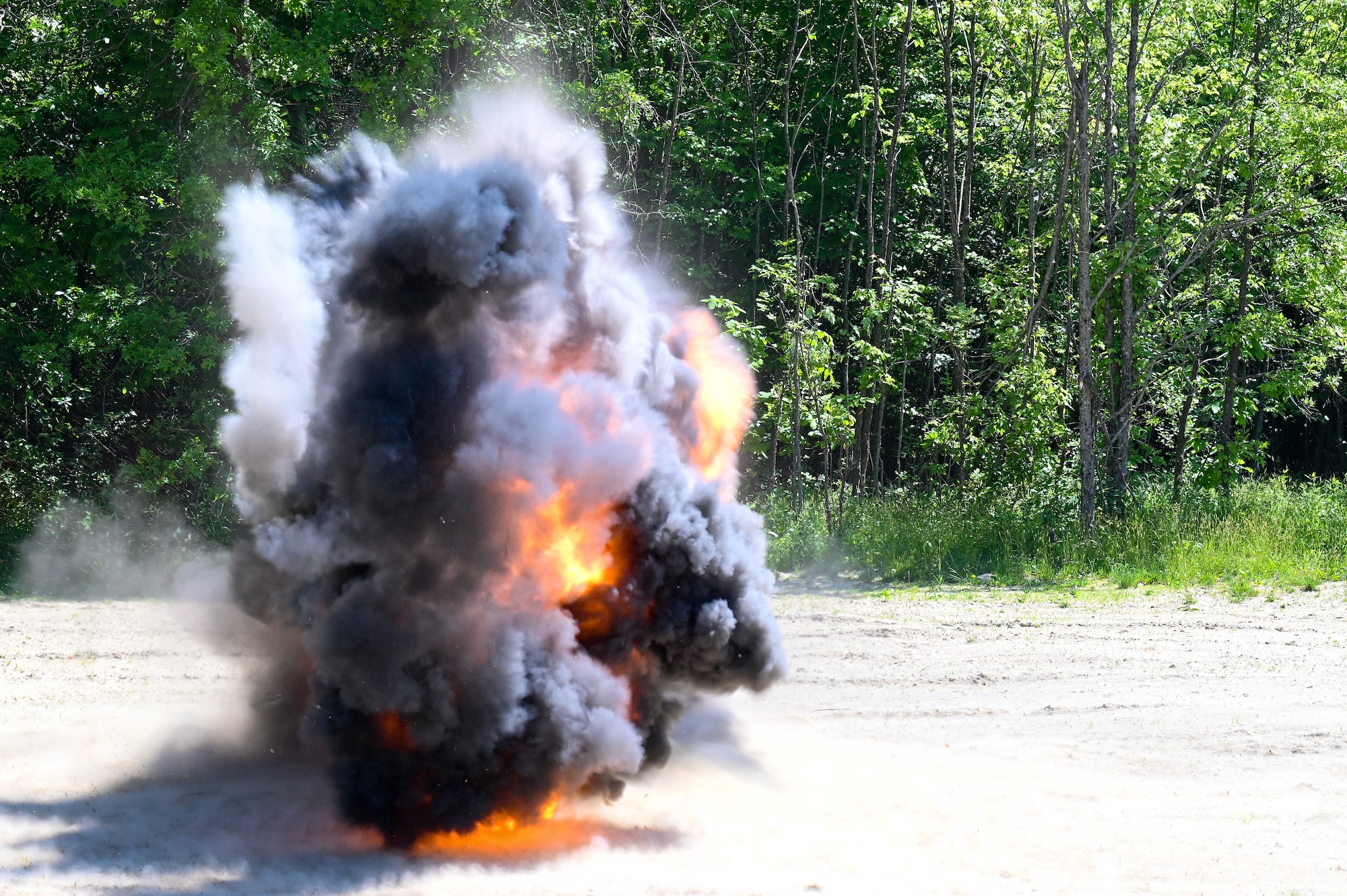 A claymore detonates on June 1, 2023, at Camp James A. Garfield Joint Military Training Center, Ohio.