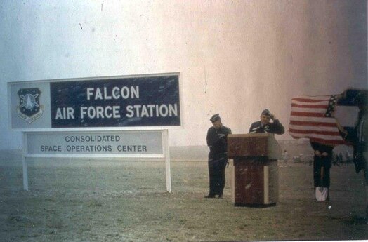  Air Force leaders ceremonially break ground on the Consolidated Space Operations Center and Falcon Air Force Station on May 17, 1983. The base was renamed Falcon Air Force Base on June 13, 1988. (Courtesy photo)