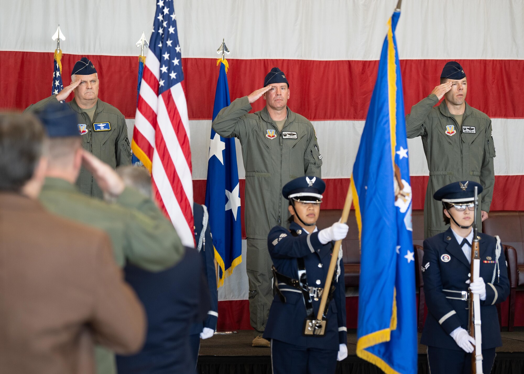 Colonel Craig Andrle, Former 388th Fighter Wing Commander, gives a speech to an audience during a change of command ceremony at Hill Air Force Base, Utah today
