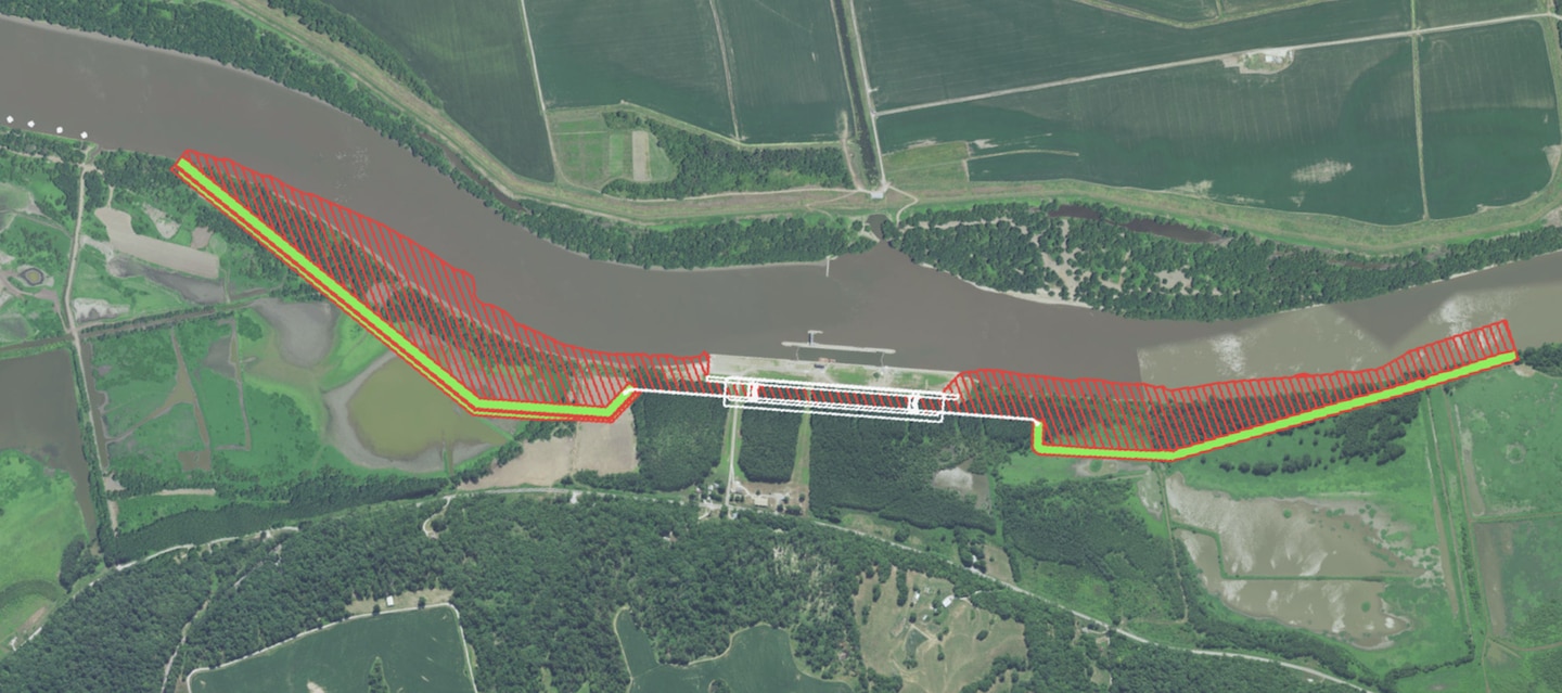The tentative site plan for the new 1,200-foot lock at LaGrange Lock and Dam on the Illinois Waterway near Beardstown, Illinois.